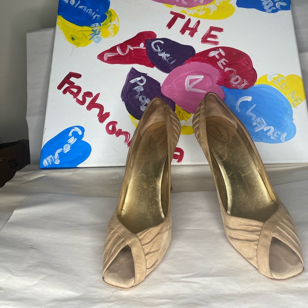 Prada Suede Peep Toe Pumps Size 42